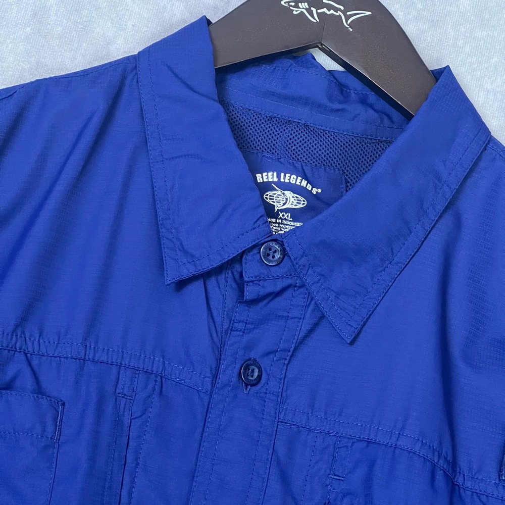 Reel Legends Mens XXL Blue Short Sleeve Vented Fishing Shirt Ripstop Button Down
